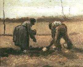 Vincent Van Gogh Peasant and Peasant Woman Planting Potatoes. Nuenen oil painting image